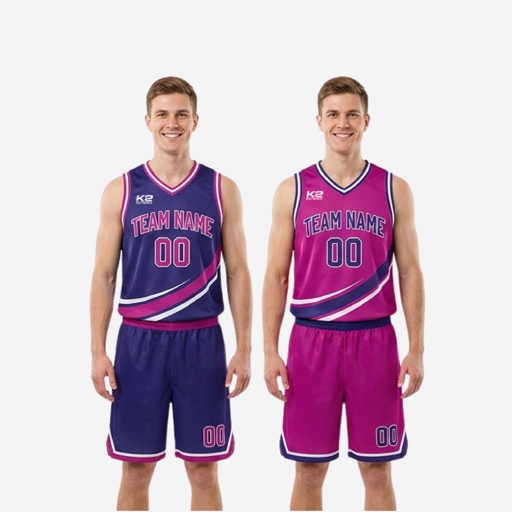 Swoosh Custom Reversible Travel Basketball Uniforms - Purple and Magenta
