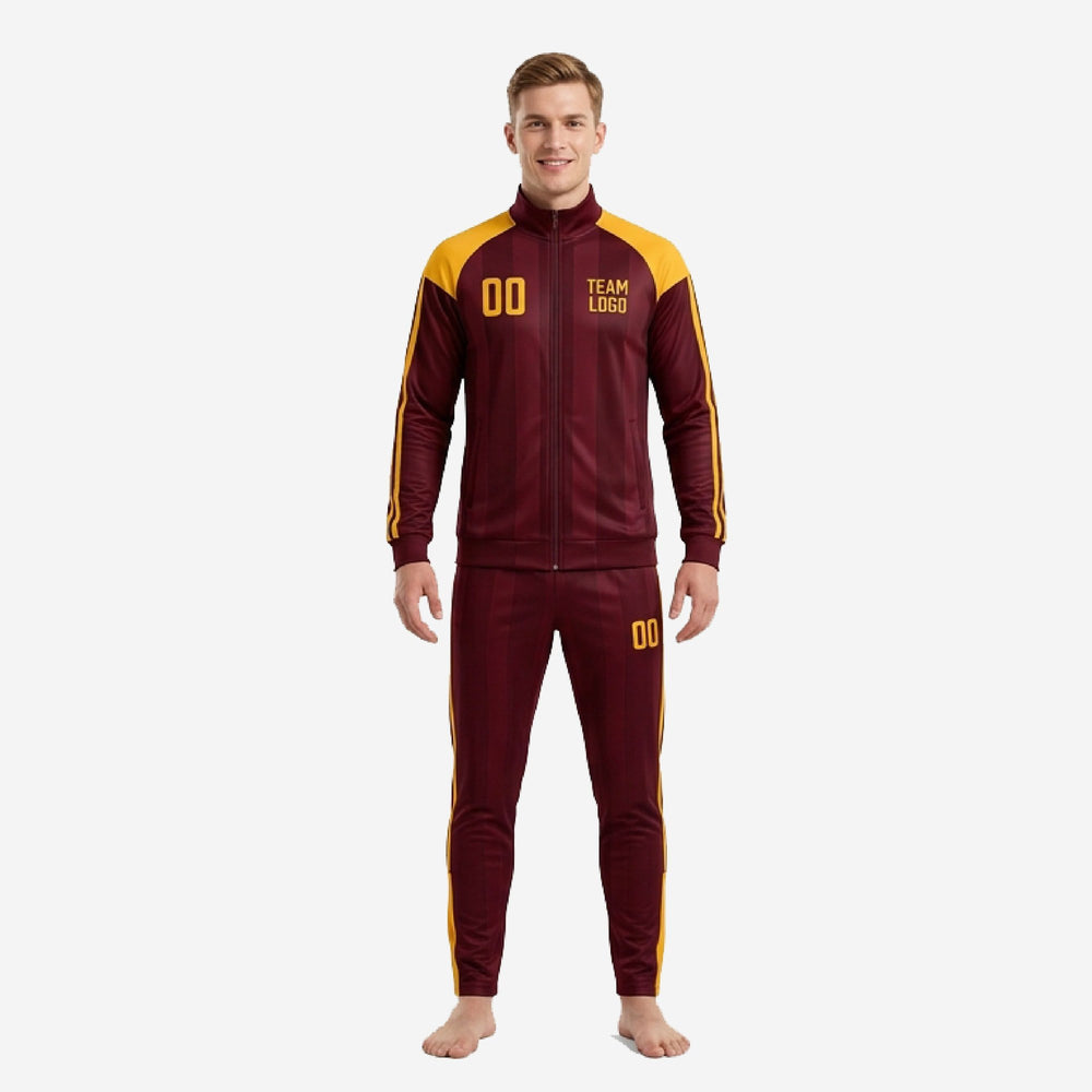 Rich Maroon Custom Red and Gold Soccer Tracksuit Set