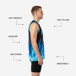 Back view of custom royal blue basketball jersey with player name and number sublimated in matching blue and white