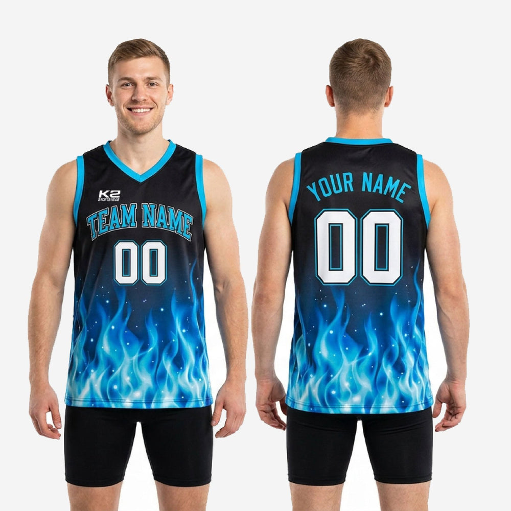 Men's Royal Blue Basketball Jerseys - Custom Black Flame Jersey