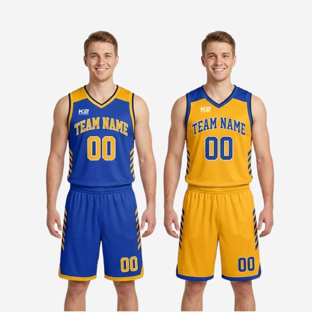 Custom Royal Blue and Gold Reversible Basketball Uniforms | 2-Piece Team Set