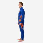 Royal blue and orange mens soccer tracksuit - right side view showing zip pocket and full-dye sublimation splash pattern on jacket and pants