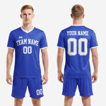 Full Royal Blue and white custom soccer uniform set jersey and shorts by K2 Sportswear