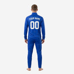 Royal blue soccer tracksuit stand collar and ribbed cuffs detail on full-zip jacket with white zipper tape