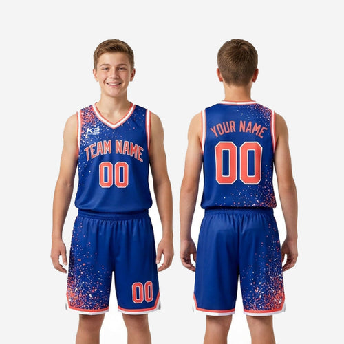 Custom Royal Blue Youth Basketball Uniforms - Red Team Order Set