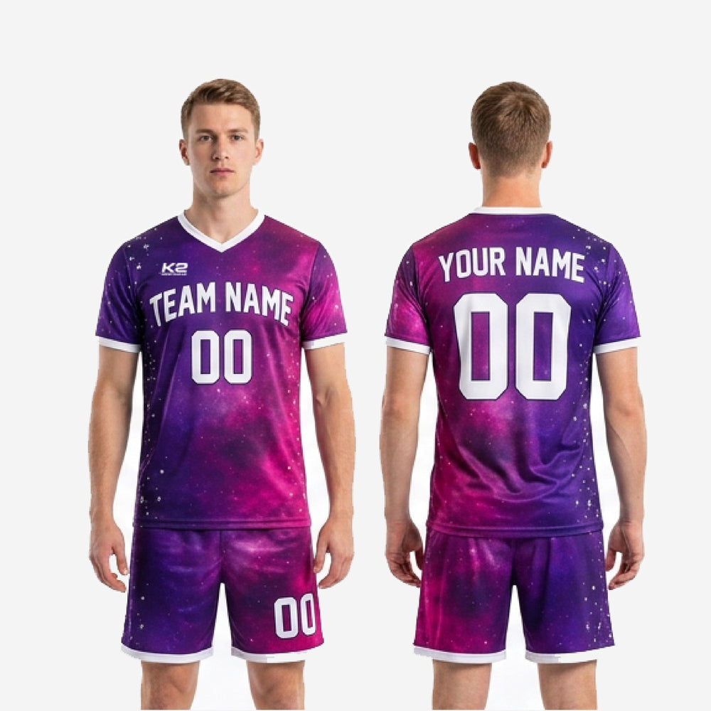 Galaxy Print Purple Soccer Uniforms in Custom Design