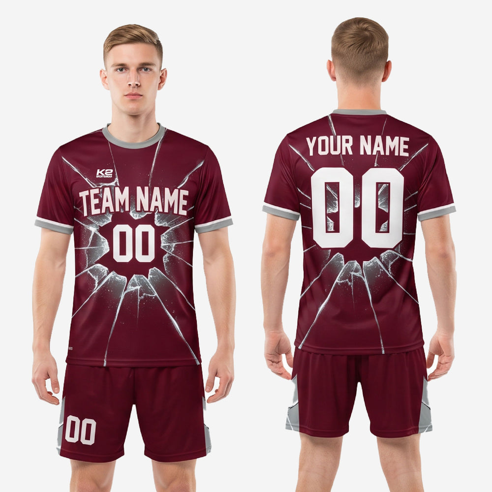 Maroon & Silver Shattered Glass Soccer Kits | Custom Sublimated Set