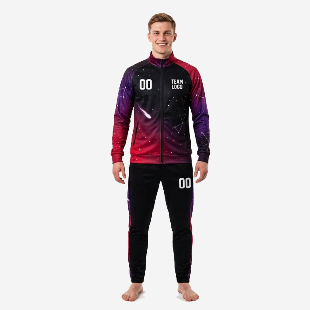 Stand Collar Custom Mens Soccer Training Jackets - Crimson Purple