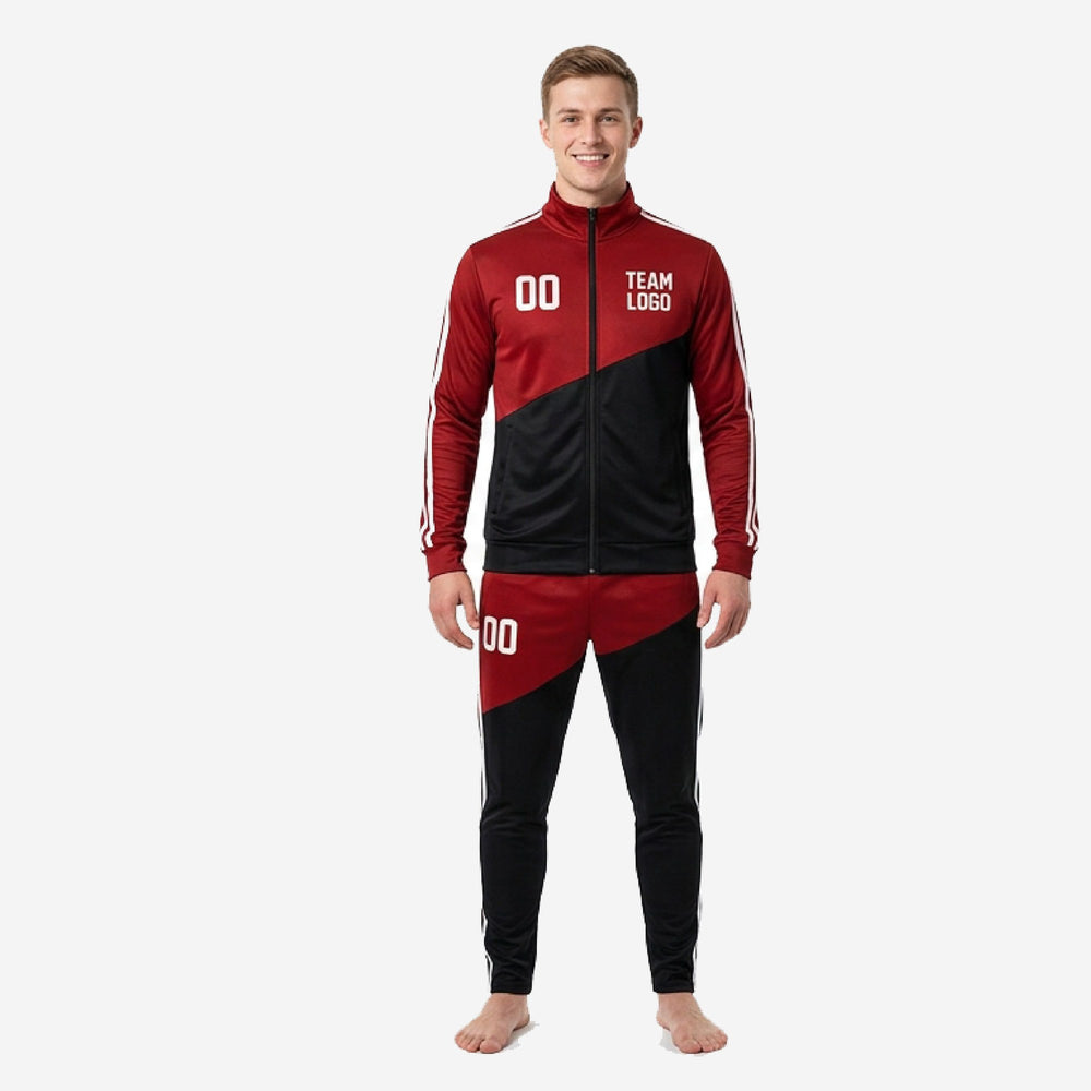 Stand Collar Custom Red and Black Soccer Tracksuit Set