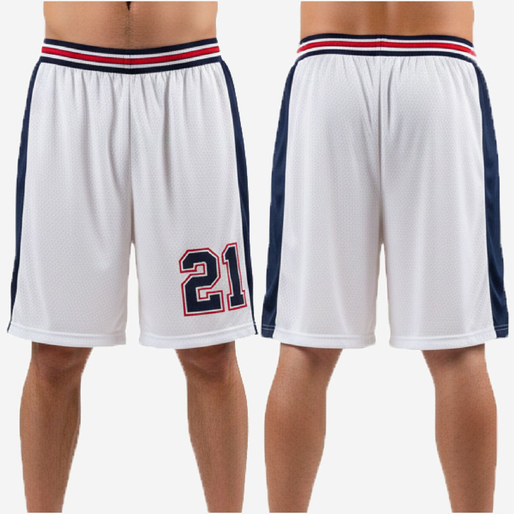 Stripe-Panel Custom Basketball Shorts for Leagues - White and Navy