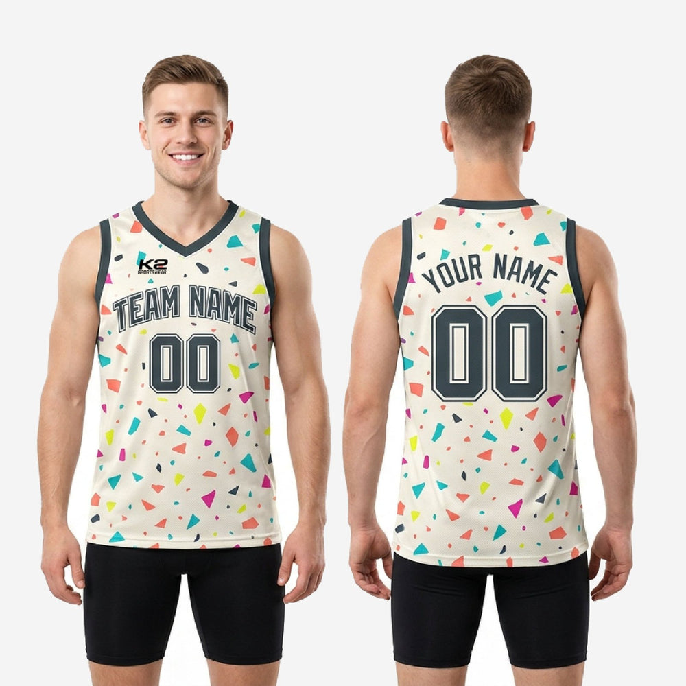 Dark Trim Custom Sublimated Basketball Jersey Designs - Cream