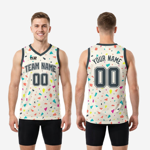 Dark Trim Custom Sublimated Basketball Jersey Designs - Cream