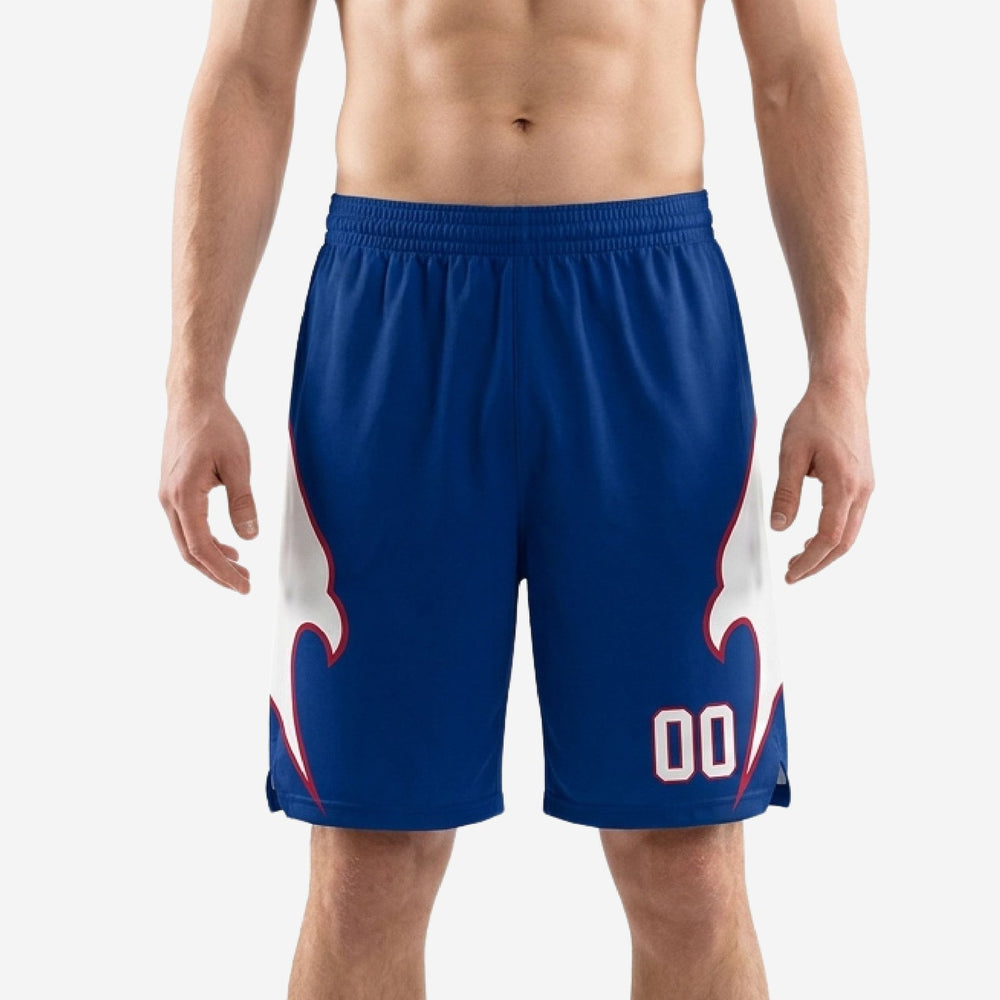 Custom Sublimated Basketball Shorts - Blue and White Wing Panel