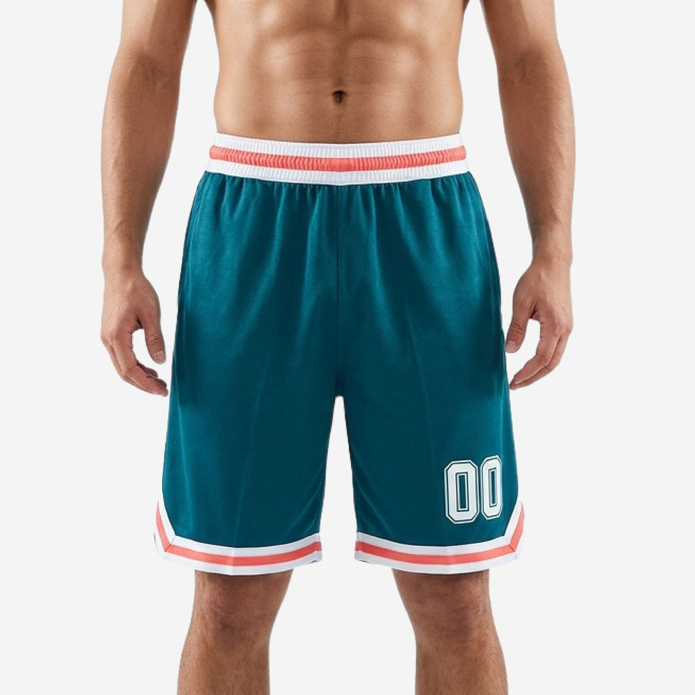 Teal/White Custom Sublimated Basketball Shorts | Chevron Hem