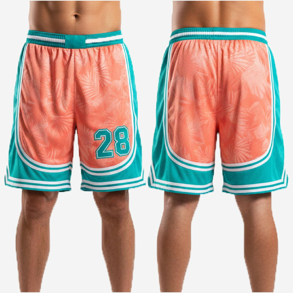 Sublimated Basketball Shorts - Custom Teal and Coral Tournament Set