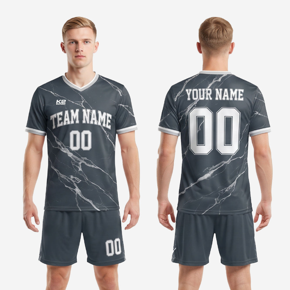 Marble Print Soccer Uniforms for Teams | Charcoal & White Kit