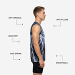 Back view of the custom blue and gray basketball jersey showing the back number placement and full sublimated lightning design across the rear panel