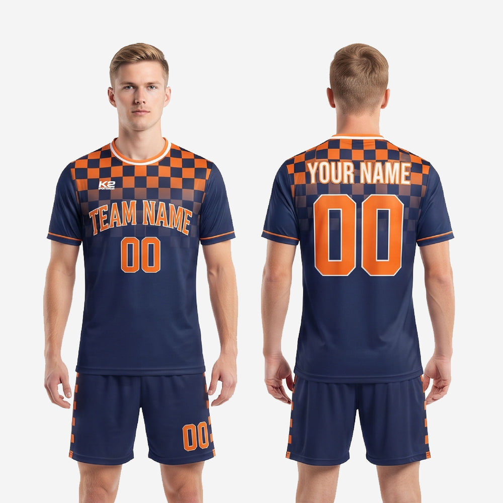 Orange Soccer Uniform - Custom Navy Blue, Full Sublimation