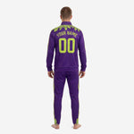 Mens purple soccer tracksuit back view showing full-dye sublimation print quality and athletic tapered fit