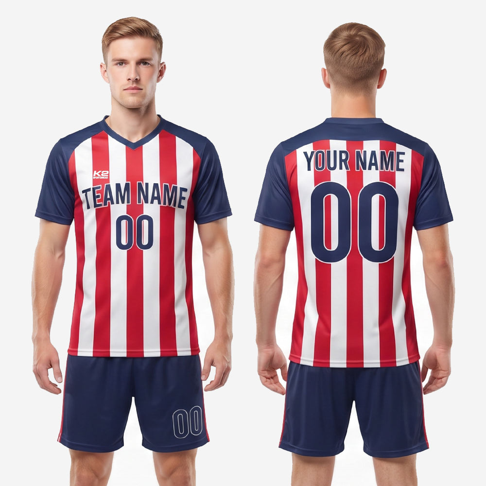 Red & Navy Stripe Soccer Uniform Kit | Custom Sublimated Team Set