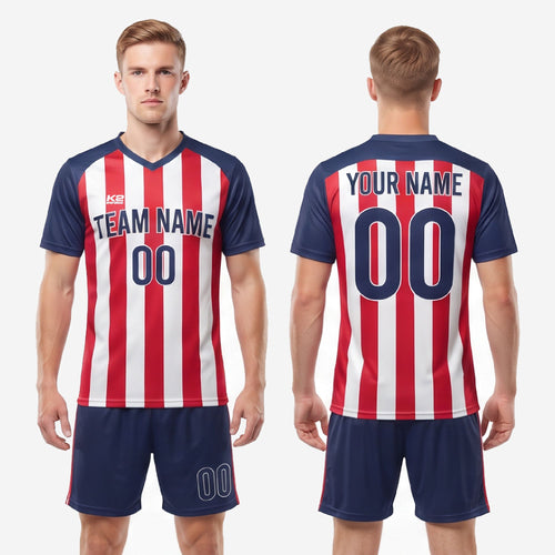 Red & Navy Stripe Soccer Uniform Kit | Custom Sublimated Team Set