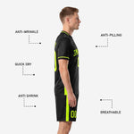 Top soccer uniforms black and neon green full sublimation team kit by K2 Sportswear