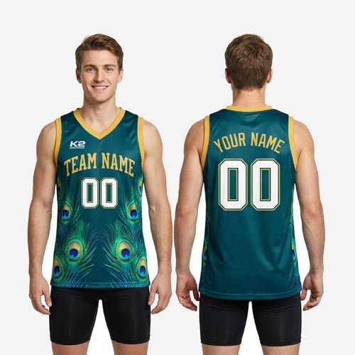 Matching Teal Custom Green and Gold Basketball Jerseys - Sleeveless Cut