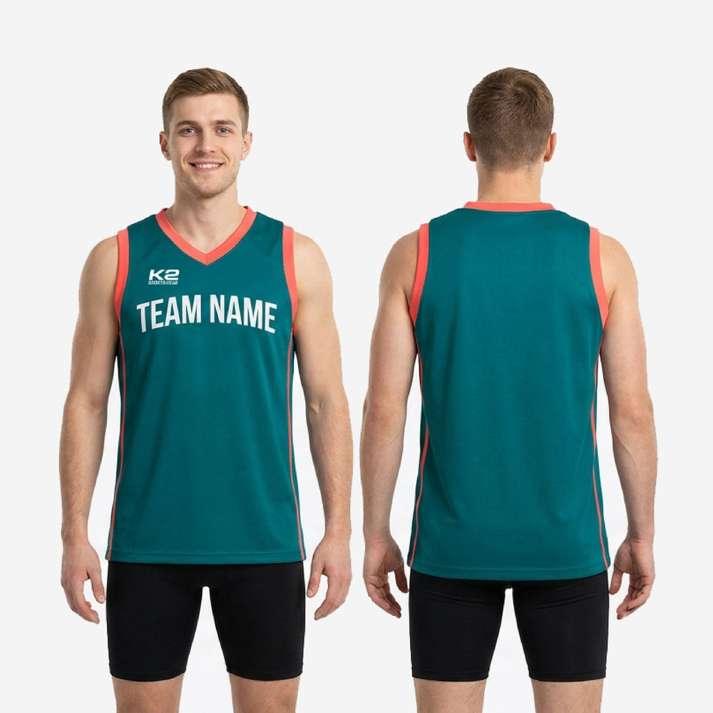 Coral Trim Custom Teal Basketball Jerseys - Men's Sleeveless