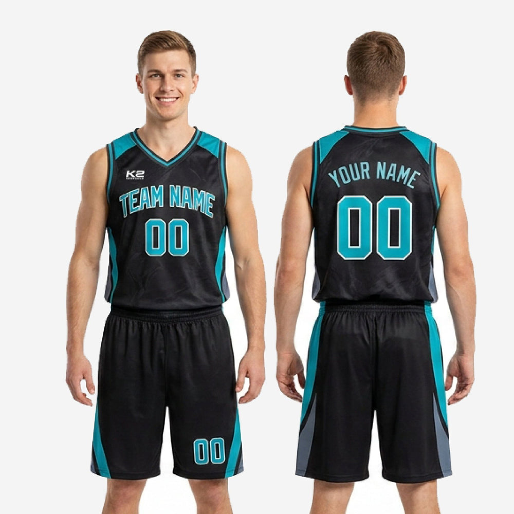 Custom Teal Basketball Uniforms with Your Logo - Black Set
