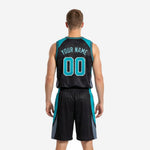 Size and specification sheet for custom teal basketball uniform set showing youth and adult size run measurements