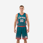 Teal basketball uniform size and specification sheet showing youth and adult sizing for custom team orders