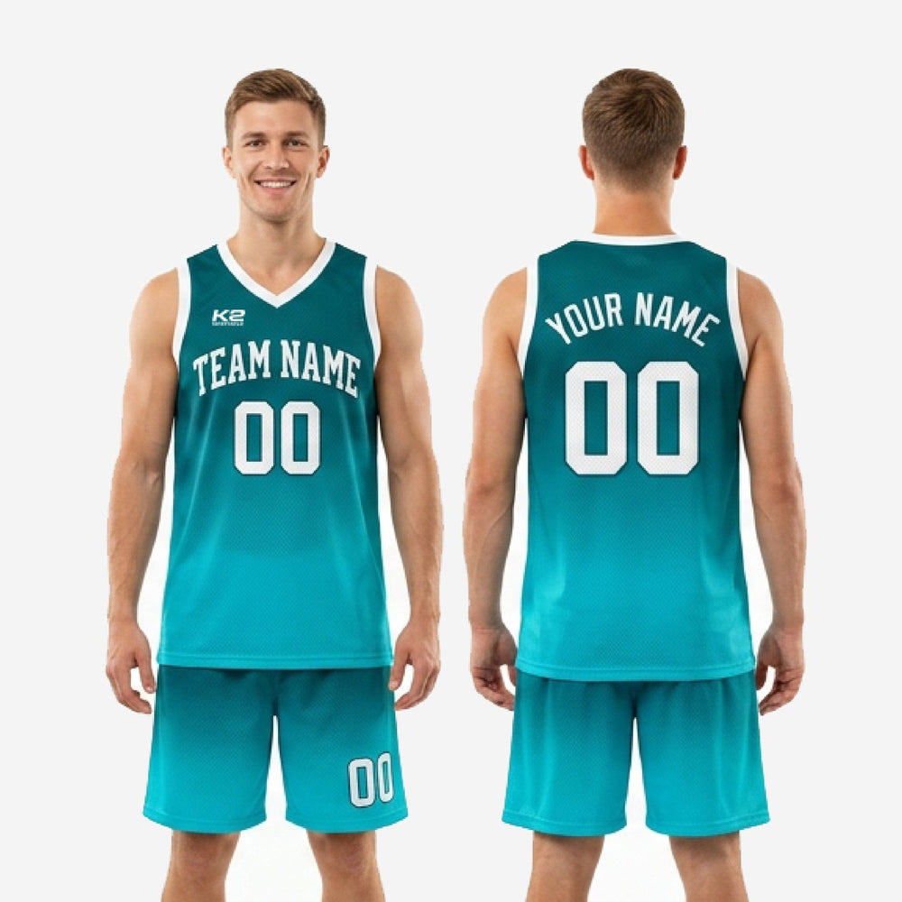 Gradient Fade Custom Teal Basketball Uniforms - Teal Jersey and Shorts