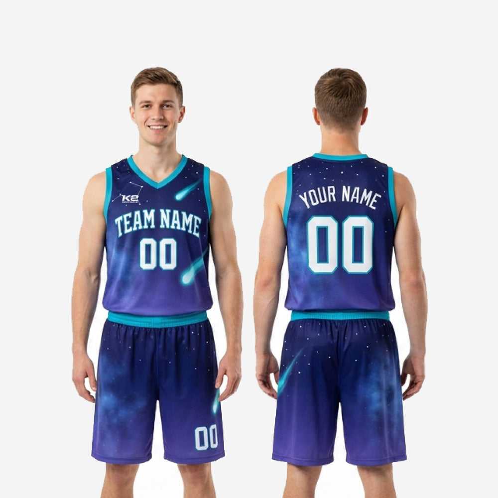 Fade Resistant Teal Basketball Uniforms - Custom Navy Galaxy Set