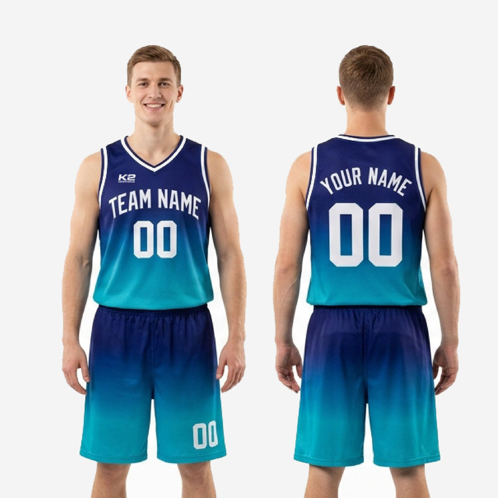 Full Print Custom Teal Basketball Uniforms - Navy Teal