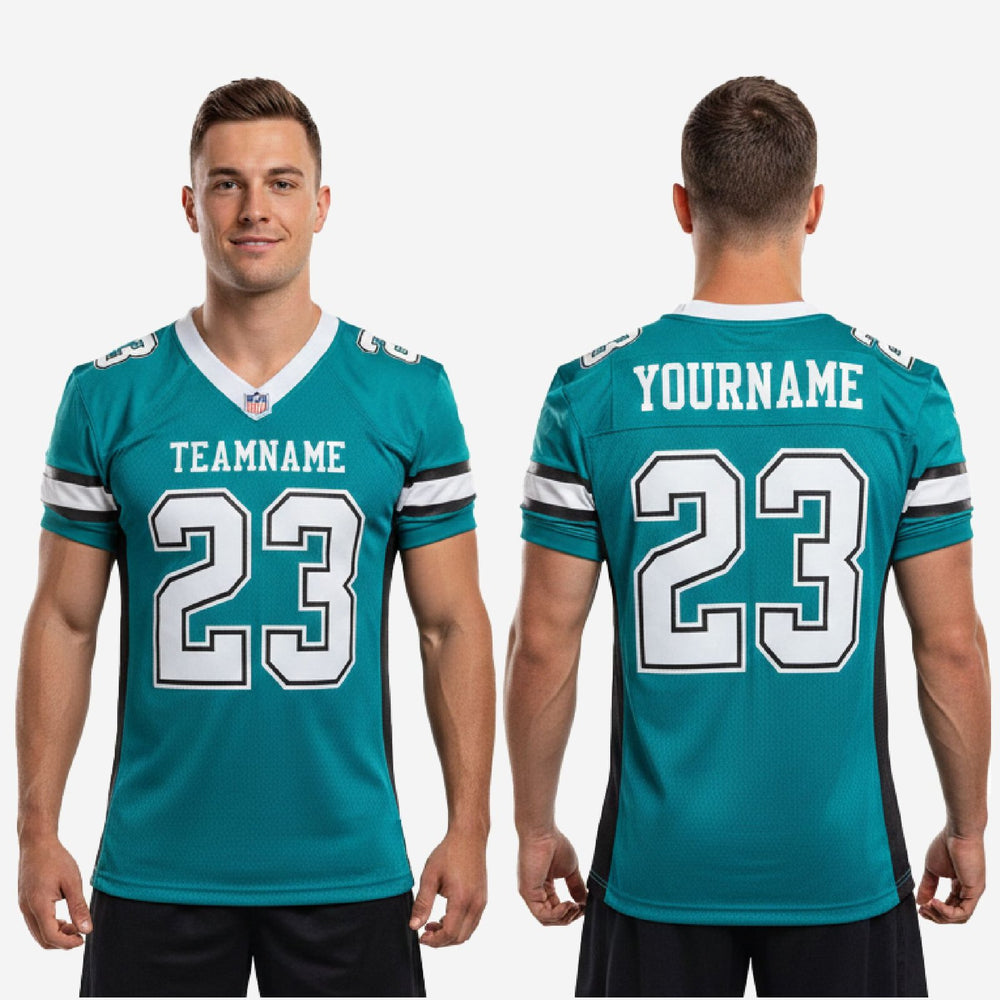 Stripe-Sleeve Custom Mens Football Jersey - Teal and Black