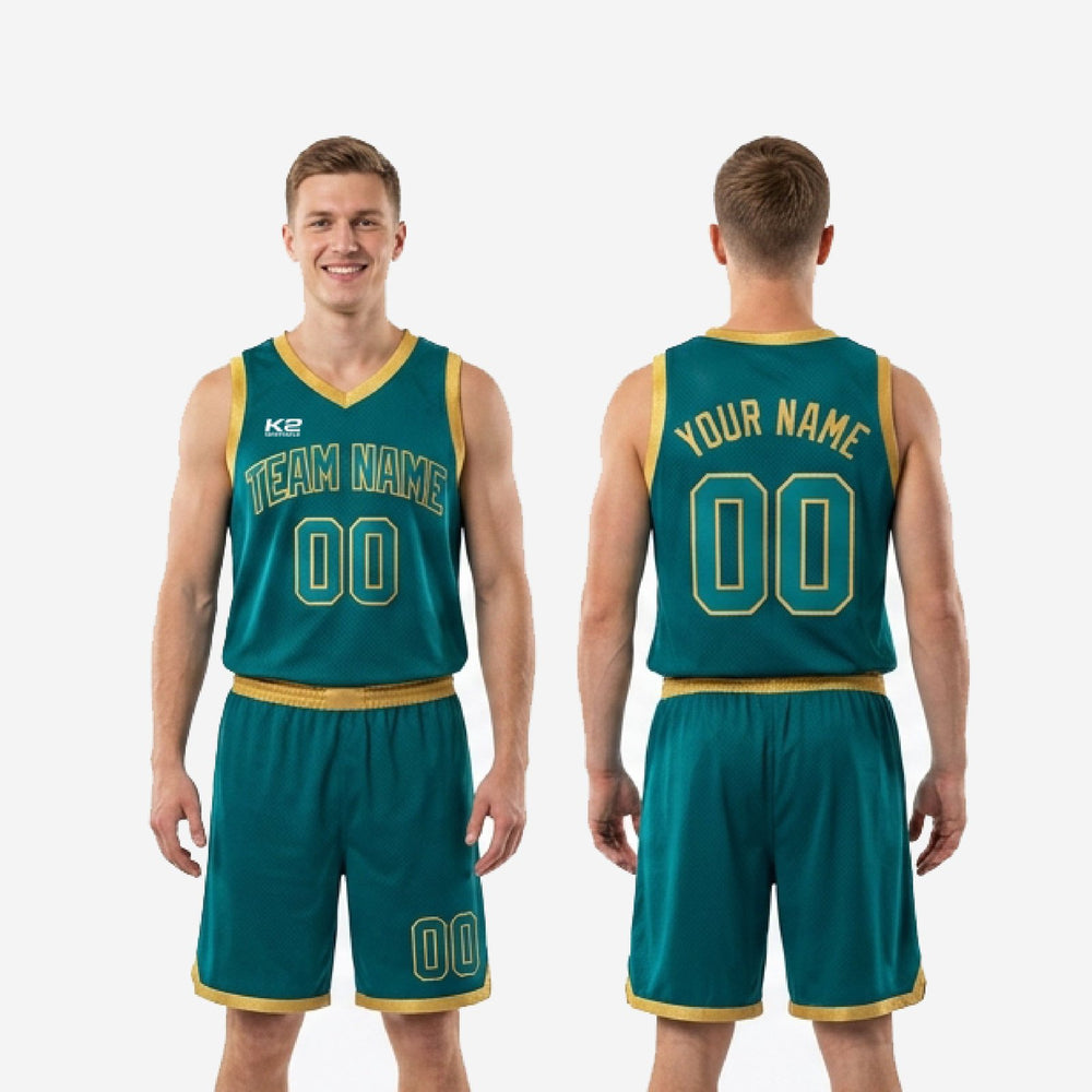 Custom Basketball League Uniforms - Teal and Gold, Breathable Mesh