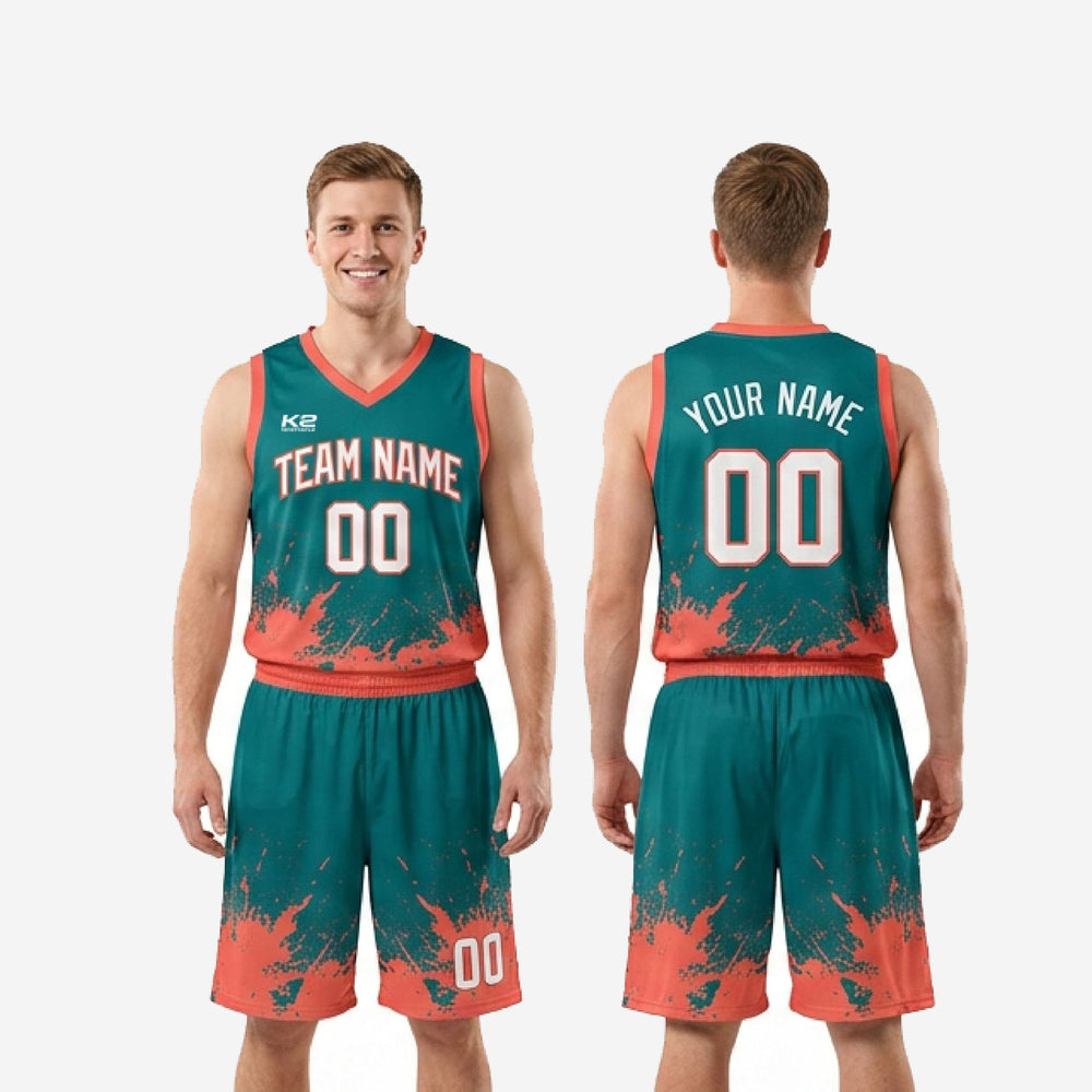 Custom Basketball Tournament Uniforms - Teal and Orange Set