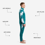 Teal soccer tracksuit tapered pants with white splash-print outer thigh panel and elastic waistband