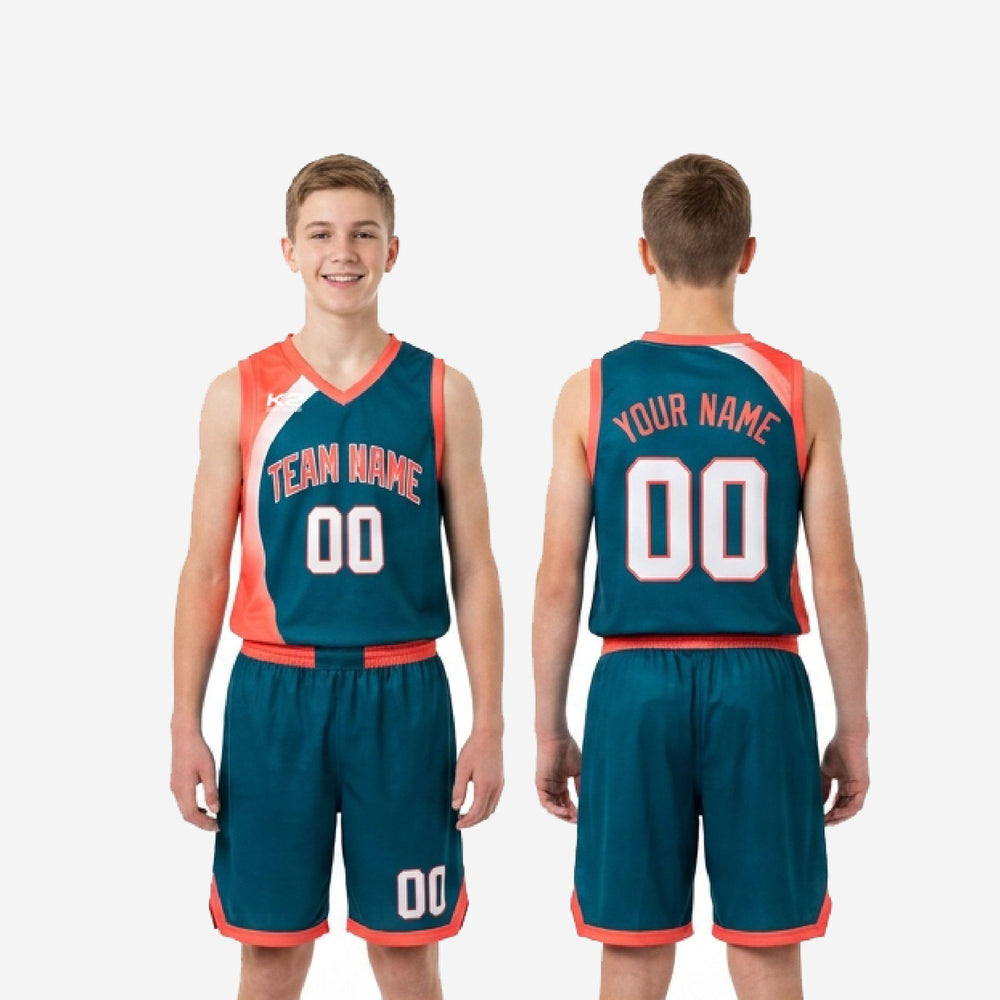 Breathable Custom Teal Youth Basketball Uniforms - Teal Orange