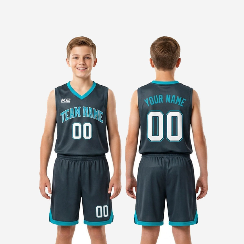 Custom Teal Youth Basketball Uniforms with Your Logo - Charcoal Set