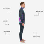 Tapered track pants from men's two tone soccer tracksuit set in Charcoal with Purple floral outer thigh panel and Teal pant-leg number