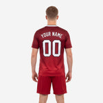 Vintage soccer kit crimson colorway with white trim collar detail and number placement