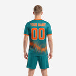 Vintage soccer kits teal orange sublimated jersey with crew neck orange rib trim and arched team name