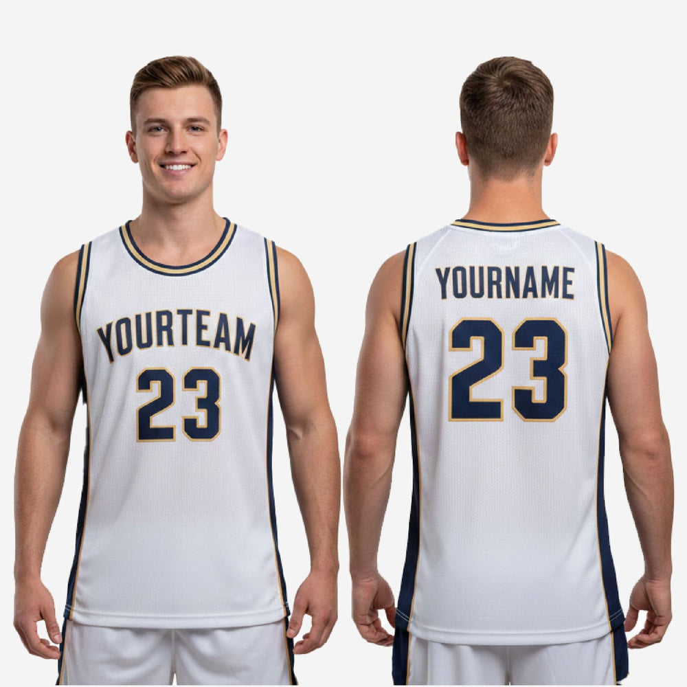 Custom White Basketball Jerseys - Full Squad Navy Jerseys