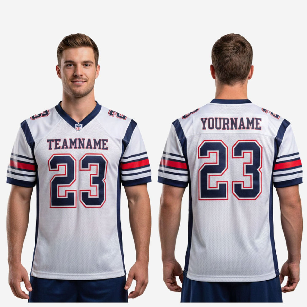 Custom White Football Jersey Supplier - Stripe Sleeve Design