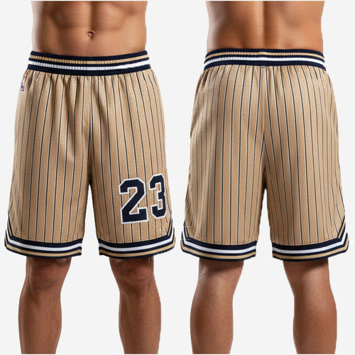 Layout overview of custom navy side panel basketball shorts showing all 4 sublimated print zones