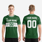 Sleeve cuff detail of white trim custom green soccer team jersey showing white accent band on Forest Green fabric