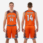 Wholesale reversible basketball uniforms in orange and navy for team orders