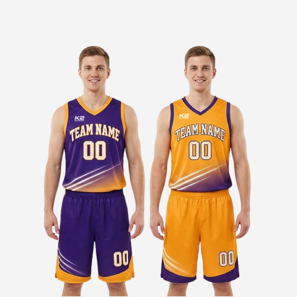 Custom Wholesale Reversible Basketball Uniforms - Purple and Gold