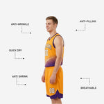 Back view of gold reversible basketball jersey showing back name and number placement on the reverse side